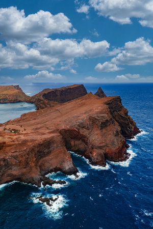 Aerial view of Ponta de Sao Lourenco cliffs, Madeira, Portugalの写真素材