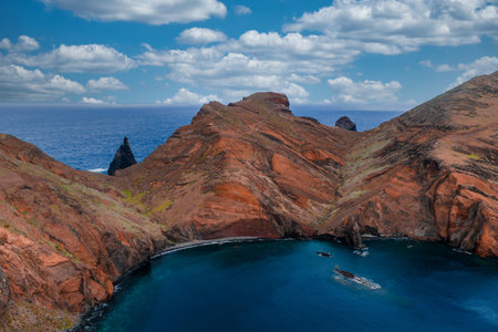 Aerial view of Ponta de Sao Lourenco cliffs and cove, Madeiraの写真素材