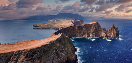 Aerial view of Ponta de Sao Lourenco cliffs on Madeira Islandの写真素材