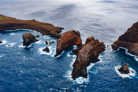 Aerial view of Ponta de Sao Lourenco sea stacks, Madeira, Portugal