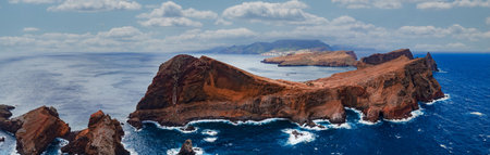 Rugged volcanic headland at Ponta de Sao Lourenco, Madeiraの写真素材