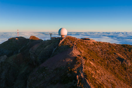 Aerial radar dome and summit complex on Pico do Arieiro, Madeira