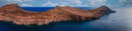 Aerial panorama of Ponta de Sao Lourenco cliffs, Madeira, Portugalの写真素材