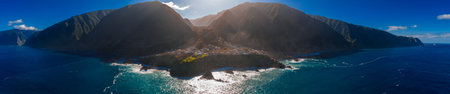 Aerial panorama of Ponta de Sao Lourenco cliffs, Madeira, Portugal