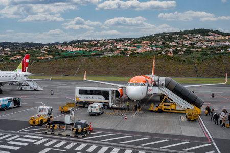 Jet boarding at Cristiano Ronaldo Madeira Airport, Funchalの写真素材