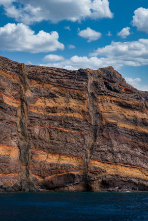 Ponta de Sao Lourenco sea cliff with layered bands in Madeira, Portugalの写真素材