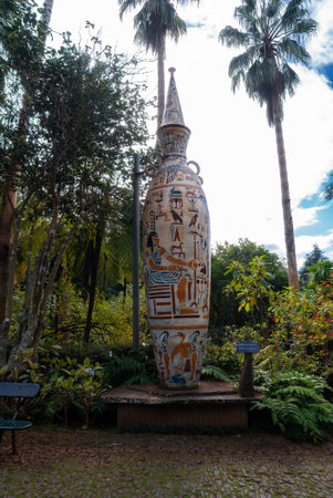 Ceramic amphora with Egyptian motifs in Jardim Monte Palace, Madeiraの写真素材