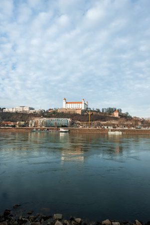 Bratislava Castle and Danube River with city development, Slovakia