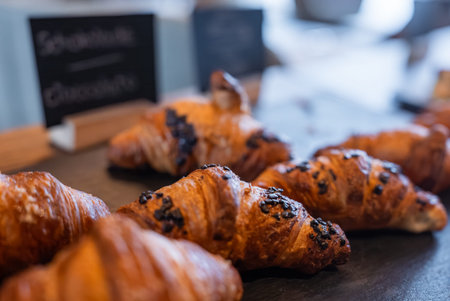 Chocolate chip croissants on slate at boutique hotel in the Dolomites