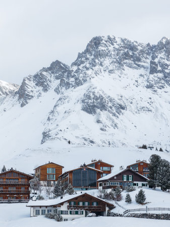 Lech and Oberlech alpine village with hotels and chalets in winter