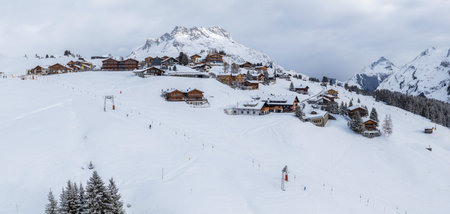 Aerial winter view of Oberlech and Lech ski resorts, Austria