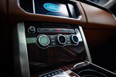 Range Rover center console and infotainment screen, Land Rover logo