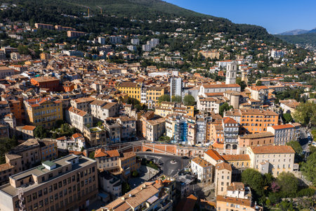 Aerial view of Grasse, France with Cathedral Notre Dame du Puy tower