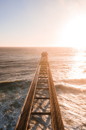 Aerial view of the wooden pier in Swakopmund, Namibia.