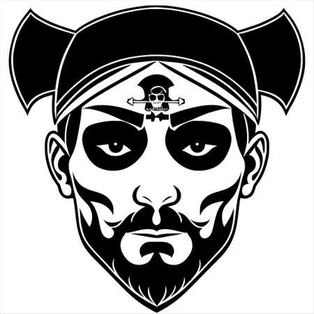 Viking warrior with a skull and crossbones. Vector illustration.のイラスト素材
