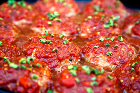 Appetizing fresh meatballs in tomato sauce. Meat dish meatballs in traditional sauce. Meatballs in...