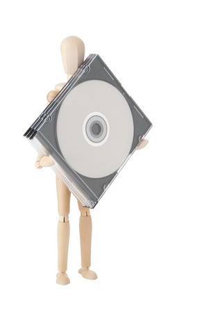 Wooden doll cariies data storage media,  CD or DVD