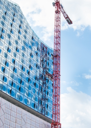 Construction site of Elbe Philharmonic Hall with a craneのeditorial素材