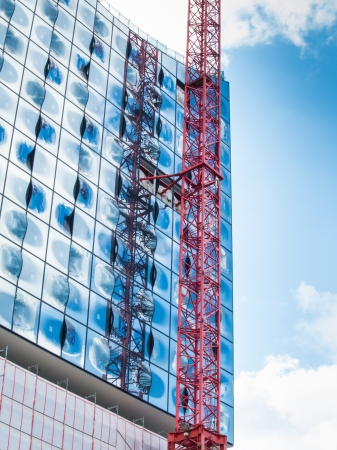 Construction site of Elbe Philharmonic Hall with a craneのeditorial素材