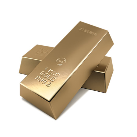 3d illustration of two gold bars on white.