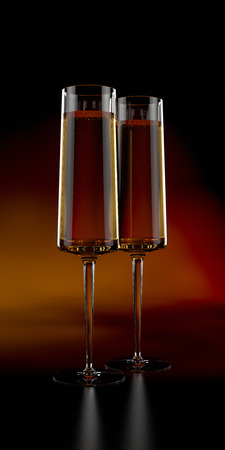 3d illustration of two glasses of champagneの写真素材