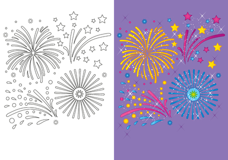 Vector illustration of Christmas fireworks for coloring page for kidsのイラスト素材