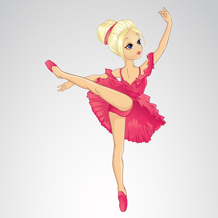 Vector illustration of beautiful blonde ballerina dancing in pink dressのイラスト素材
