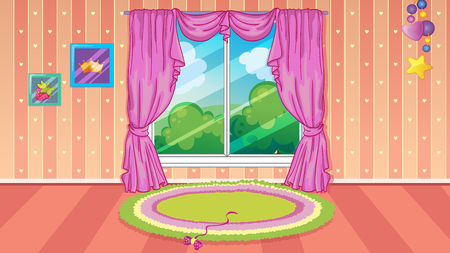 Vector seamless cartoon game background of child room with a big windowのイラスト素材