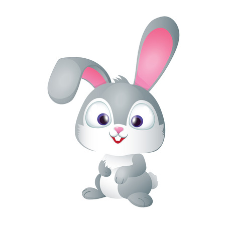 Vector illustration of cute funny gray bunny smilingのイラスト素材