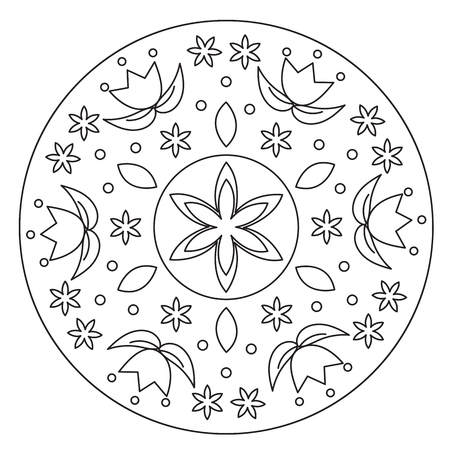 Vector coloring simple mandala round ornament for childrenのイラスト素材