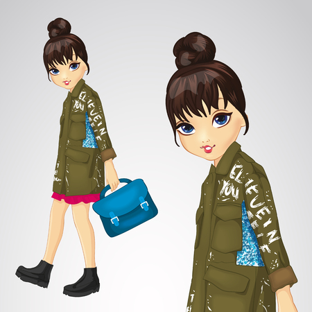 Girl In Jacket With Wordsのイラスト素材