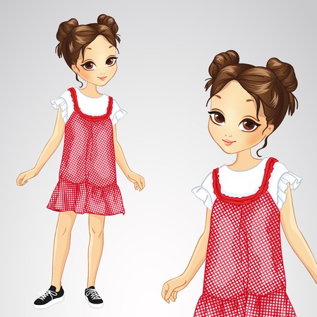 Brunette Girl In Red Sarafanのイラスト素材