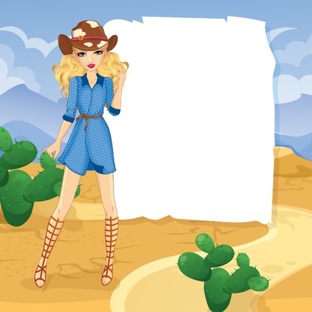 Blonde Cowboy Girl In Desertのイラスト素材