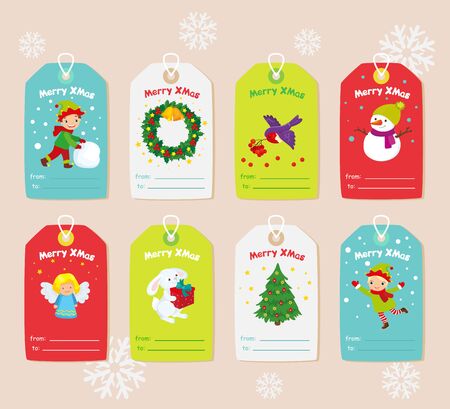 Christmas set of decorative elements on gift cards for kidsのイラスト素材