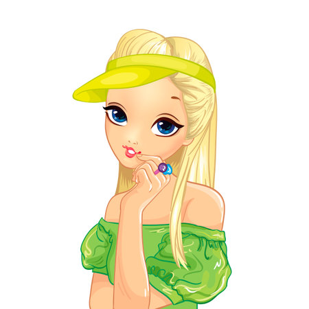 Girl in green blouse with yellow capのイラスト素材