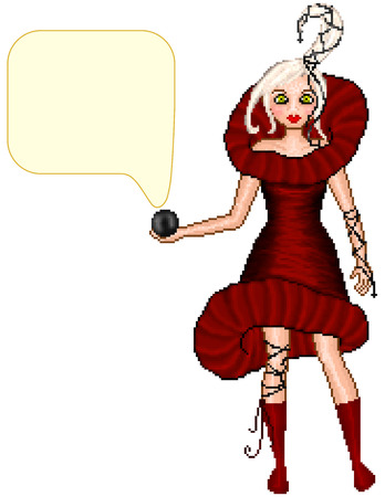 A girl with a ball in hand, showing message from it, pixel art style vectorのイラスト素材