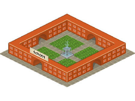 School building isometric style with internal yardのイラスト素材