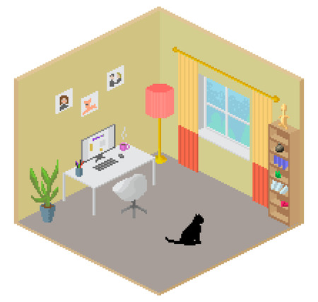 Isometric pixel art style roomのイラスト素材