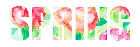 Spring word watercolor pattern vector illustration. Floral pattern letteringのイラスト素材