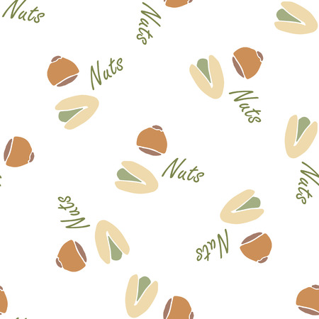 Nuts collection print seamless pattern. Vector nut set. Tileable background for fabric and textureのイラスト素材