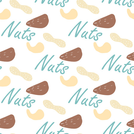 Nuts collection print seamless pattern. Vector nut set. Tileable background for fabric and textureのイラスト素材