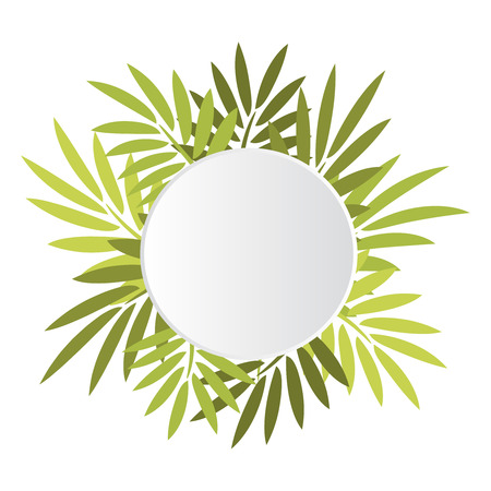 Round white banner with palm green leavesのイラスト素材
