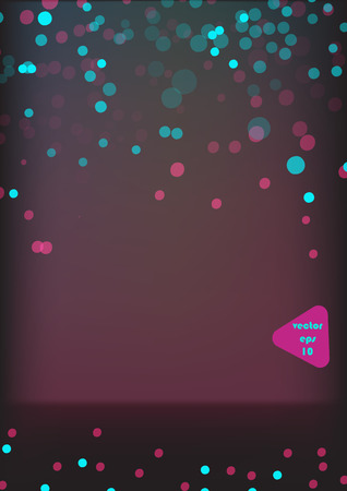 Banner design with bokeh confetti glitter effect on a dark purple gradient mesh background. Abstract flayer or presentation template with glowing circles.のイラスト素材