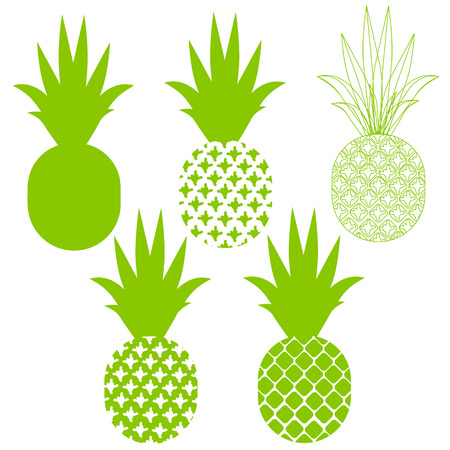 Pineapple vector silhouettes in green different variants in a setのイラスト素材