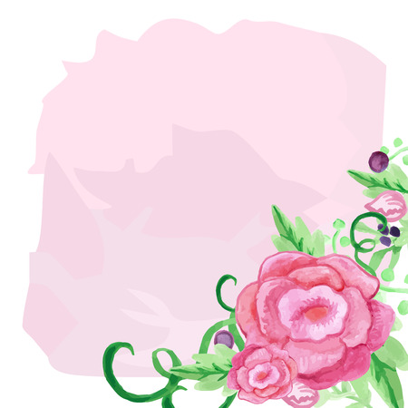 Watercolor rose flower and leaves bouquet in a corner. Template for greetings, invitation celebration cardsのイラスト素材
