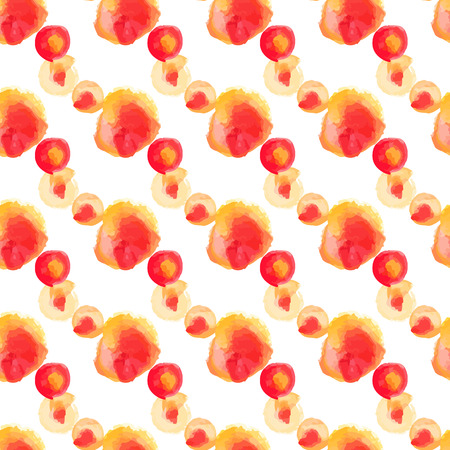 Orange watercolor stain vector background pattern on white. Hand painted circle dots in ruffle linesのイラスト素材