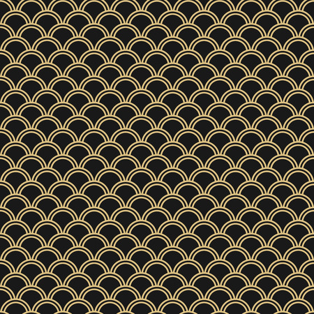 Japanese seamless vector pattern. Traditional oriental wave background. Black and gold circle meshのイラスト素材