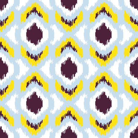 Ikat vector seamless pattern. Abstract geometric background for fabric, print or wrapping paper. Blue, yellow and purpleのイラスト素材
