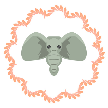 Elephant head vector cartoon illustartion. Grey african mammal in pink portrait frame. India animal inspiration signのイラスト素材