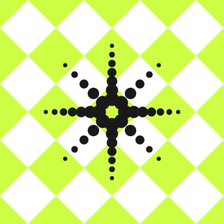 Floor ceramic tiles pattern. Green and white chessboard squared ornament with black star from circles.のイラスト素材